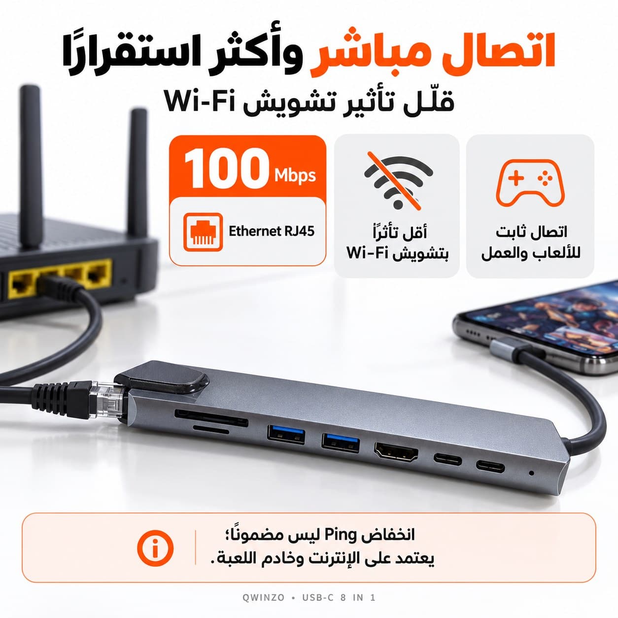 Hub USB-C multifonction — HDMI, RJ45 100 Mbps, USB et SD/TF