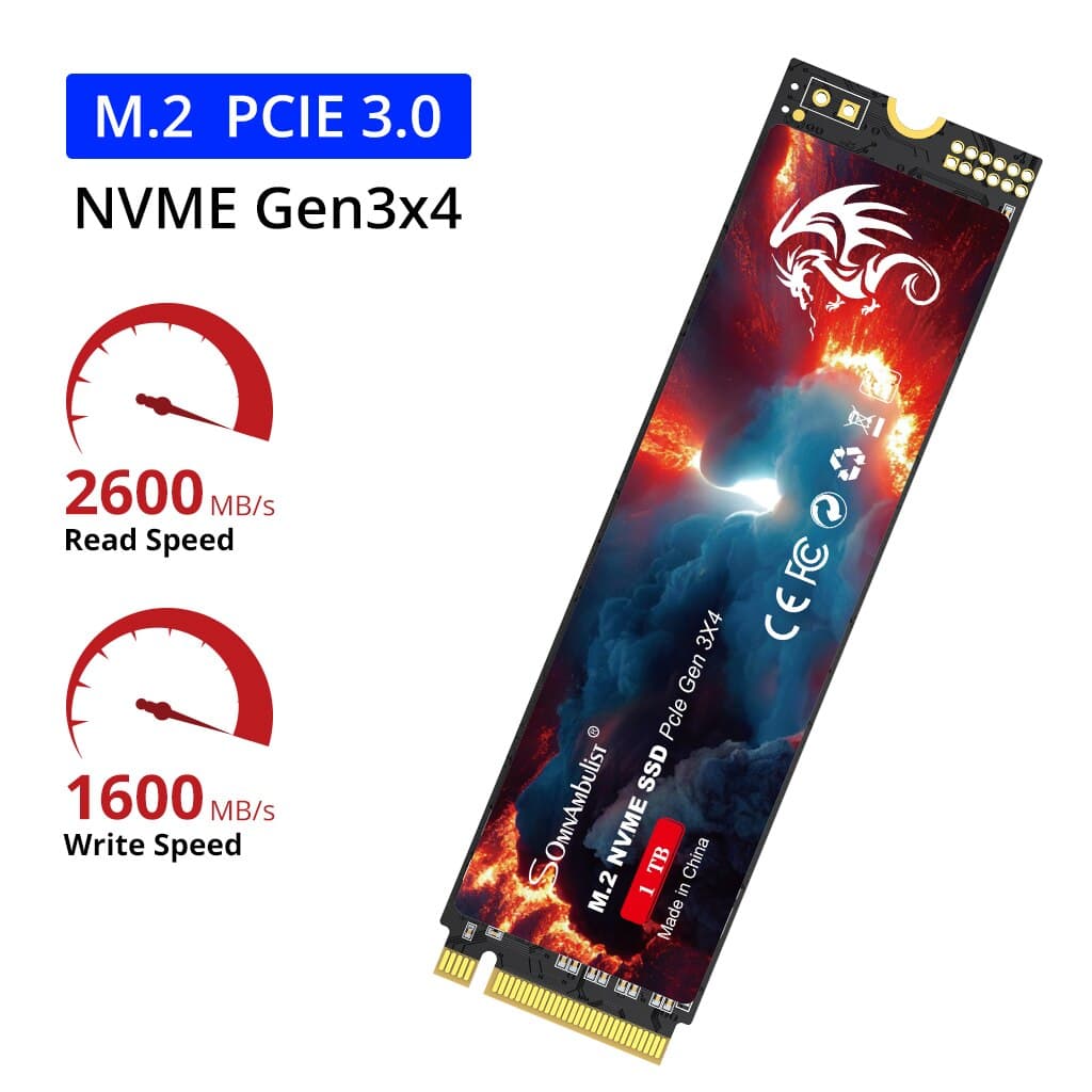 SSD SOMNAMBULIST 128 Go NVMe Gen3 PCIe x4 – Lecture 2,6 Go/s, Écriture 1,6 Go/s, compatible PC & Laptop